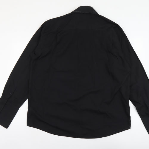 Burton Mens Black Cotton Button-Up Size 18 Collared Button