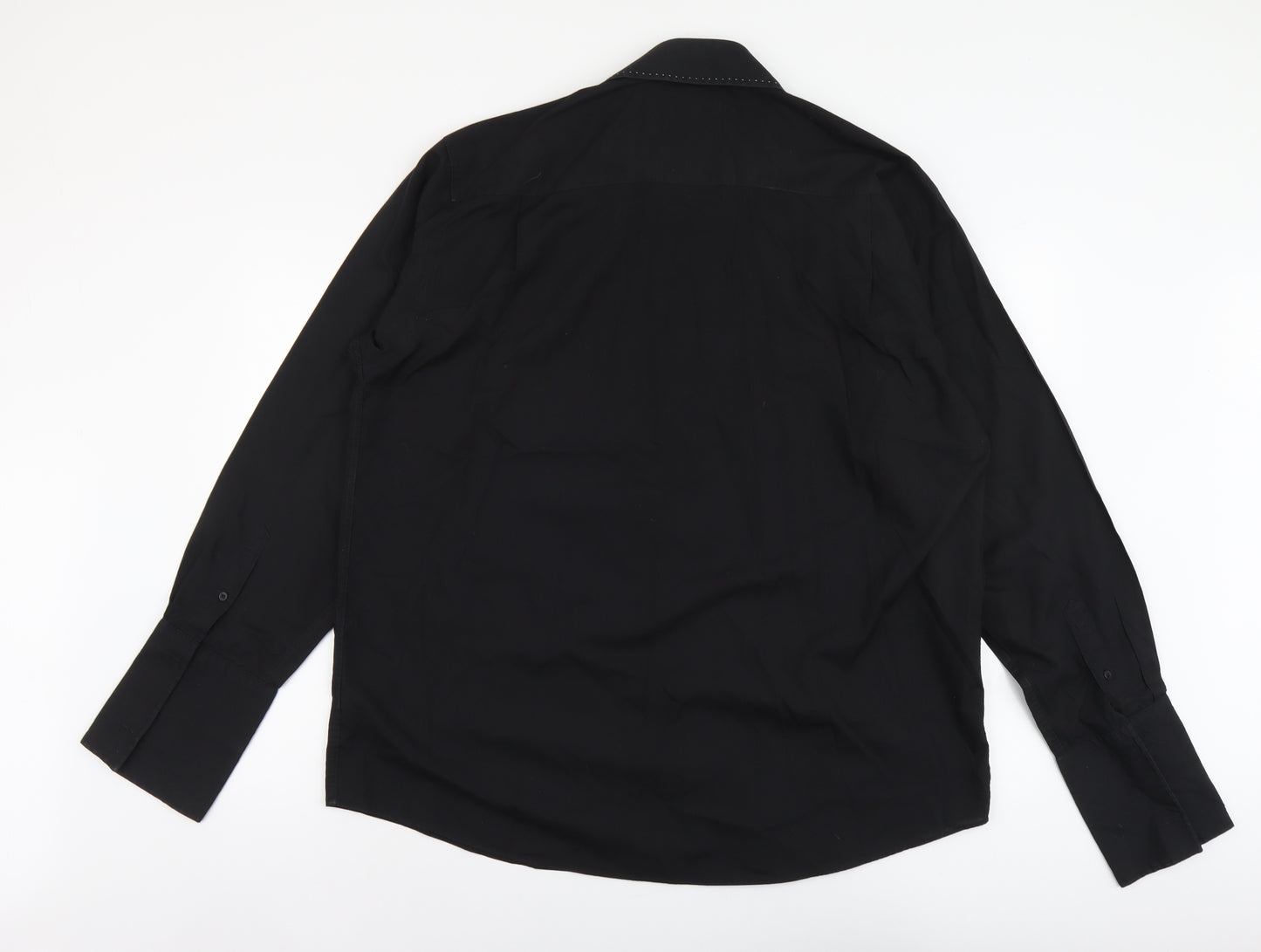 Burton Mens Black Cotton Button-Up Size 18 Collared Button