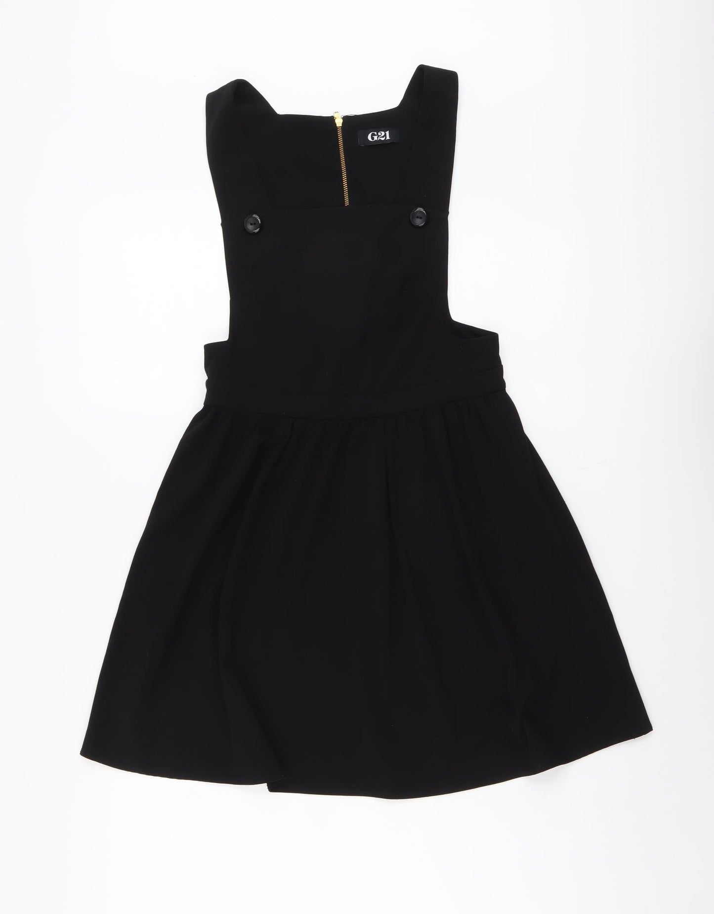 George Womens Black Polyester Pinafore/Dungaree Dress Size 8 Square Neck Zip
