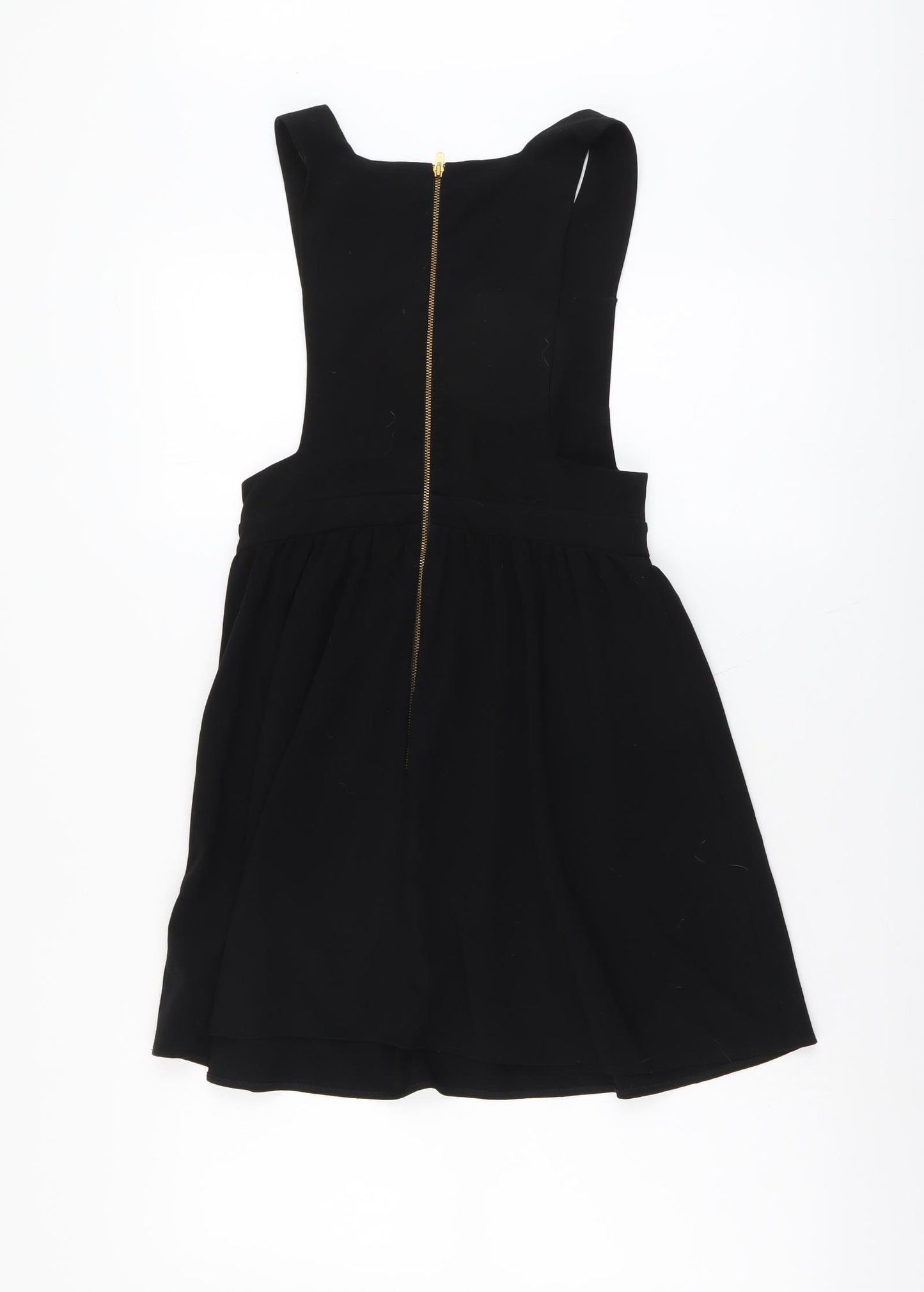 George Womens Black Polyester Pinafore/Dungaree Dress Size 8 Square Neck Zip