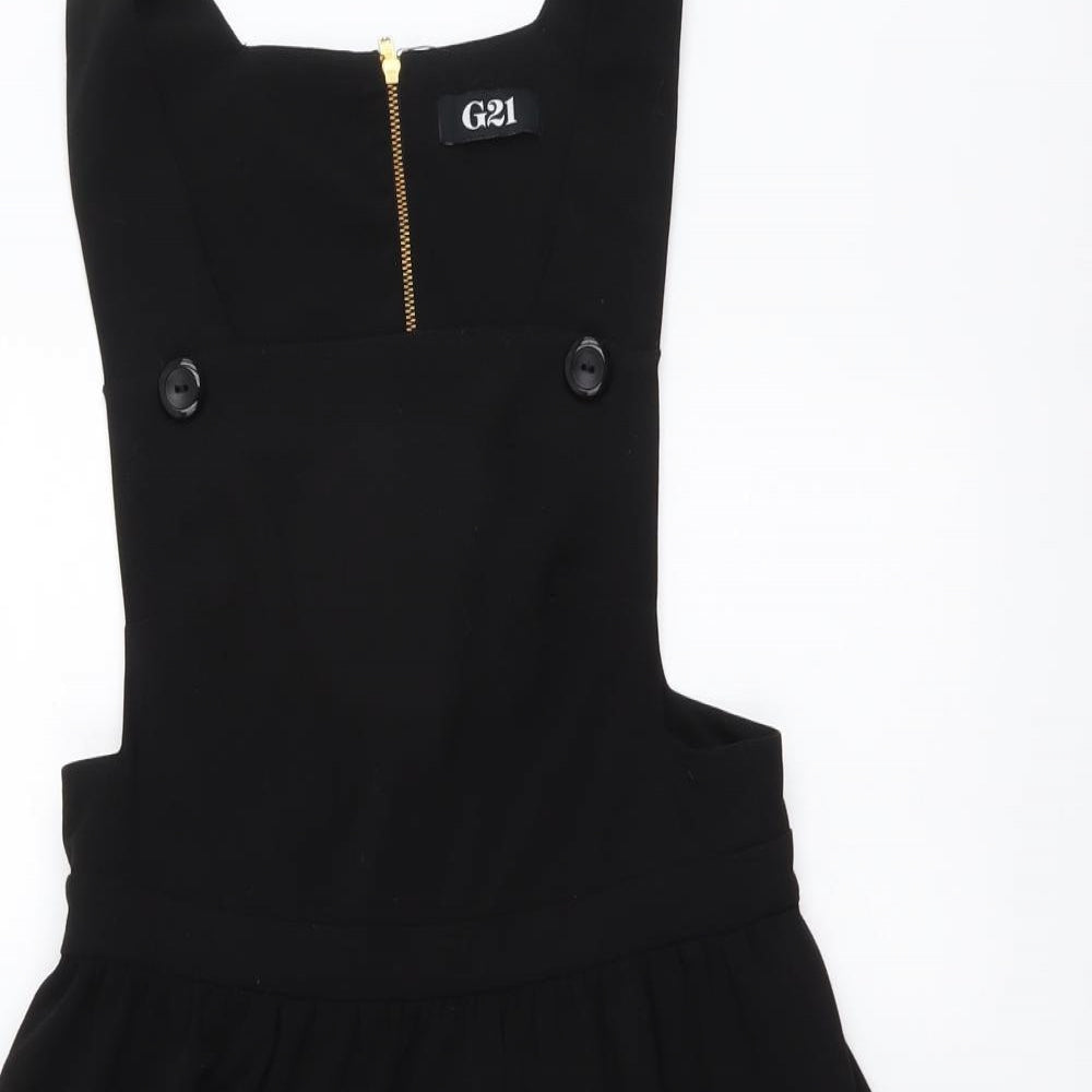 George Womens Black Polyester Pinafore/Dungaree Dress Size 8 Square Neck Zip