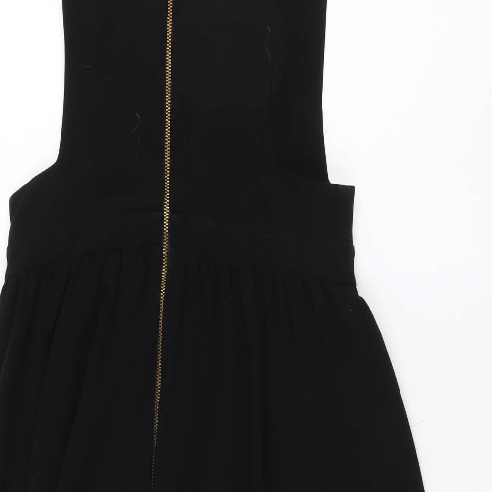 George Womens Black Polyester Pinafore/Dungaree Dress Size 8 Square Neck Zip