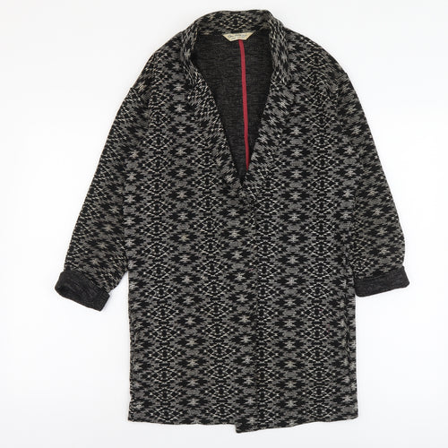 Miss Selfridge Womens Black Geometric Overcoat Coat Size 8 Hook & Eye