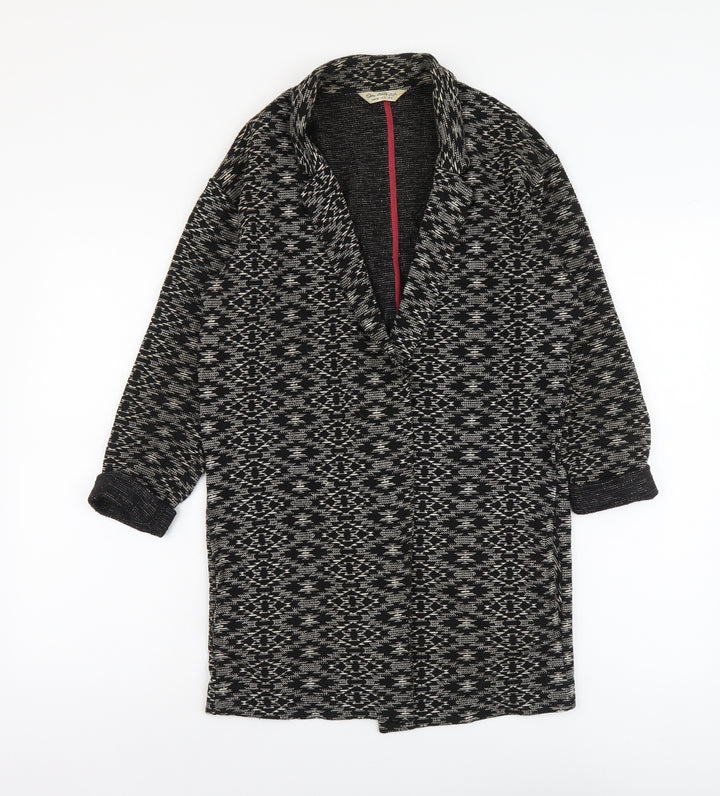Miss Selfridge Womens Black Geometric Overcoat Coat Size 8 Hook & Eye