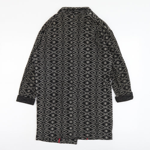 Miss Selfridge Womens Black Geometric Overcoat Coat Size 8 Hook & Eye