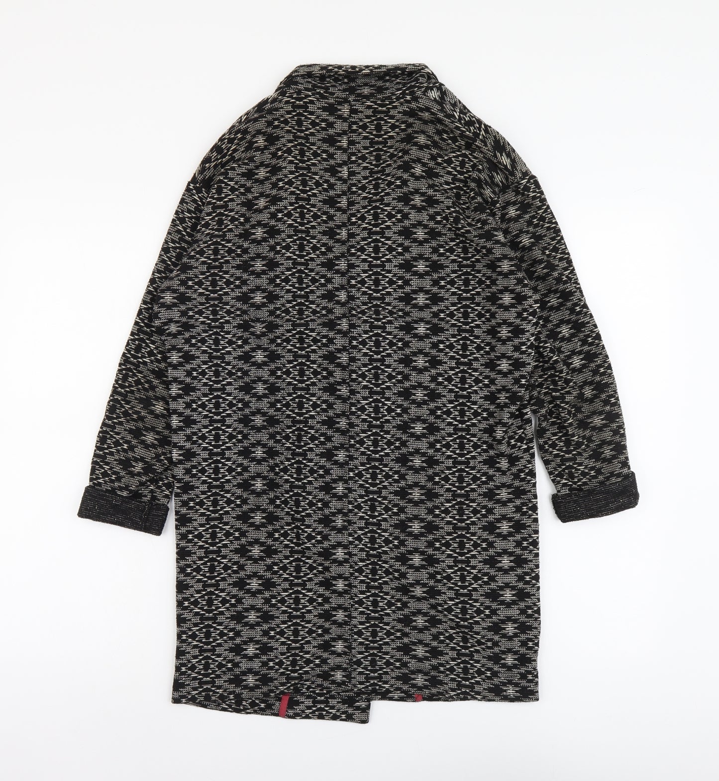 Miss Selfridge Womens Black Geometric Overcoat Coat Size 8 Hook & Eye