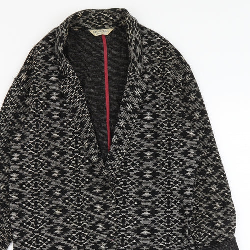 Miss Selfridge Womens Black Geometric Overcoat Coat Size 8 Hook & Eye