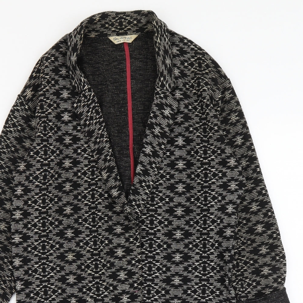 Miss Selfridge Womens Black Geometric Overcoat Coat Size 8 Hook & Eye