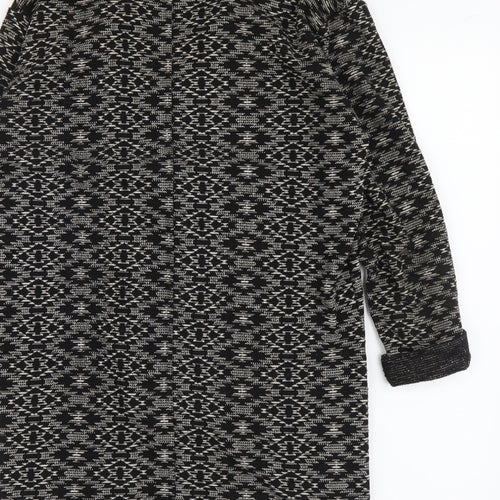 Miss Selfridge Womens Black Geometric Overcoat Coat Size 8 Hook & Eye