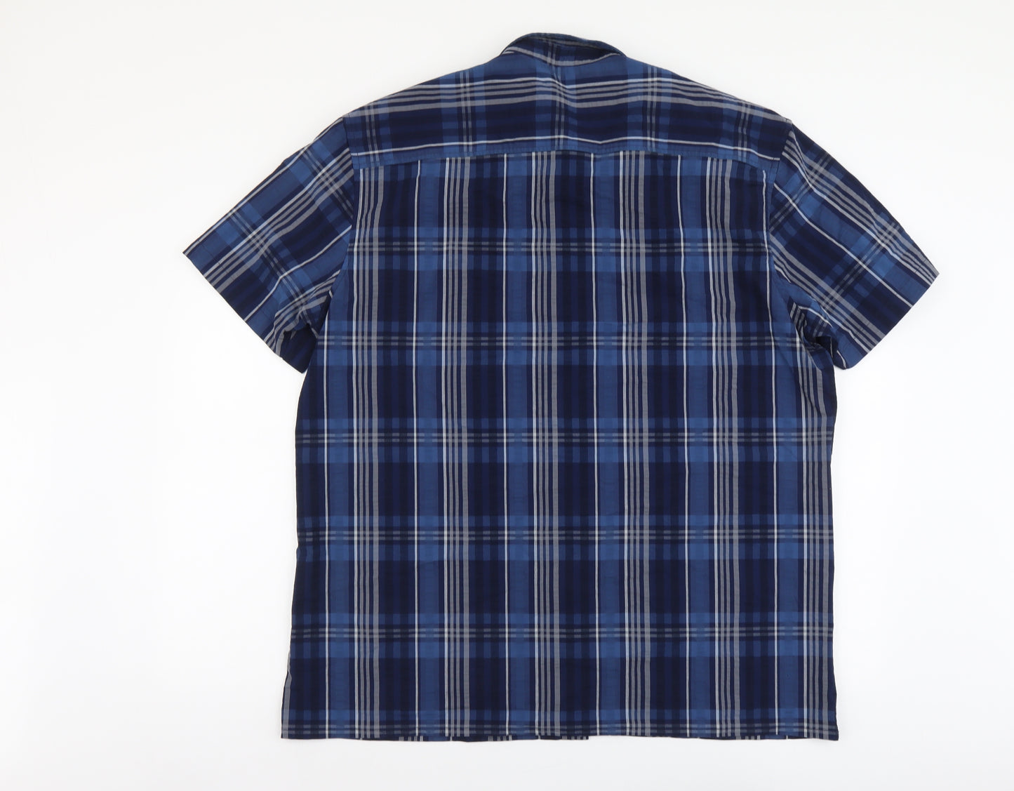 TU Mens Blue Plaid Polyester Button-Up Size XL Collared Button