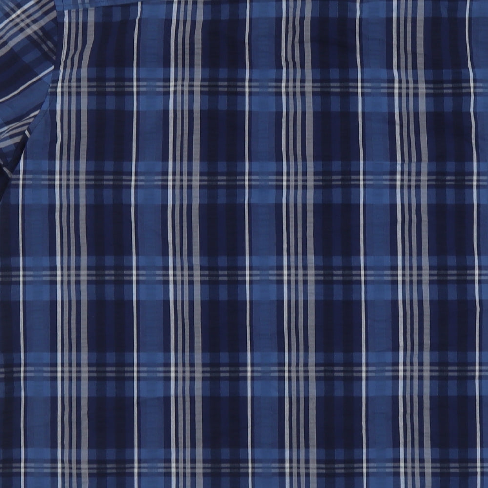 TU Mens Blue Plaid Polyester Button-Up Size XL Collared Button