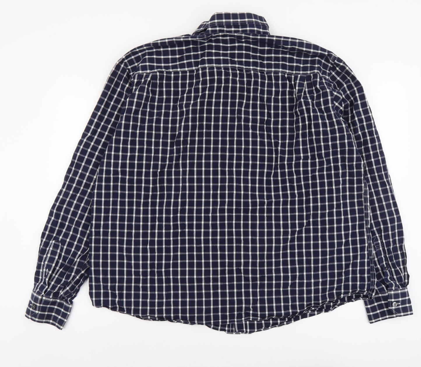 Marks and Spencer Mens Blue Check Cotton Button-Up Size 2XL Collared Button