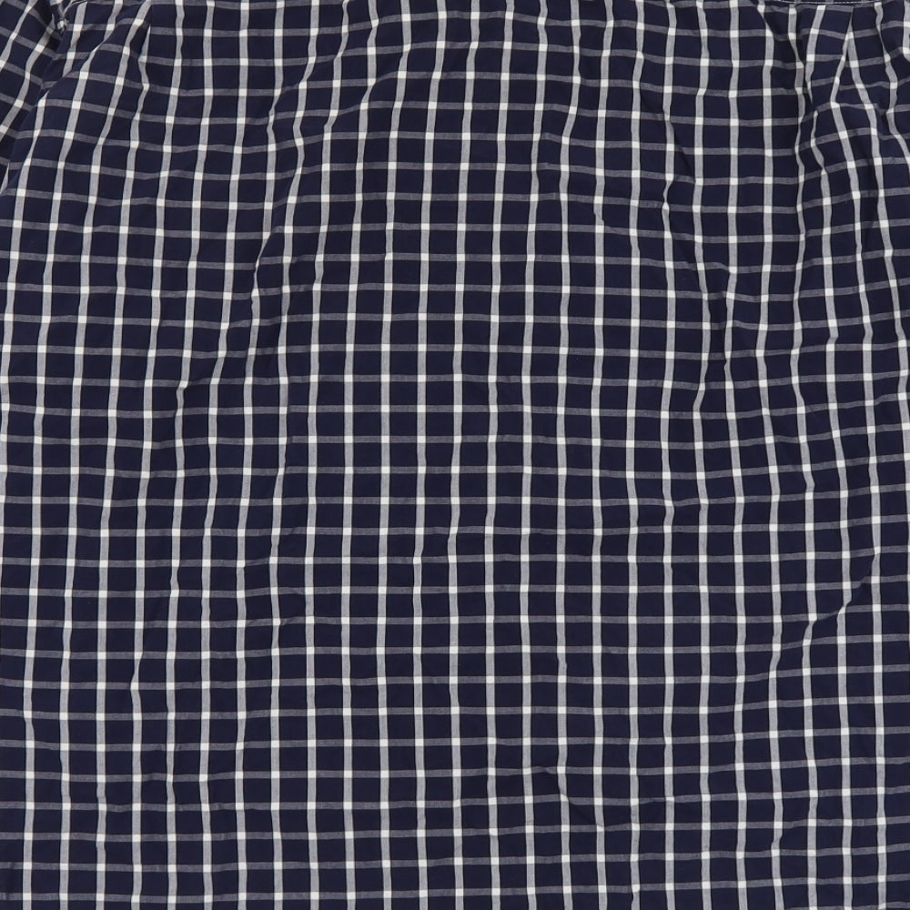 Marks and Spencer Mens Blue Check Cotton Button-Up Size 2XL Collared Button