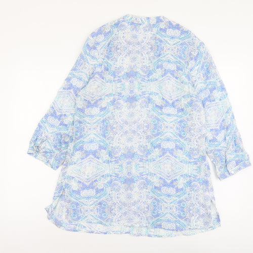 Damart Womens Blue Geometric Viscose Basic Blouse Size 10 Round Neck