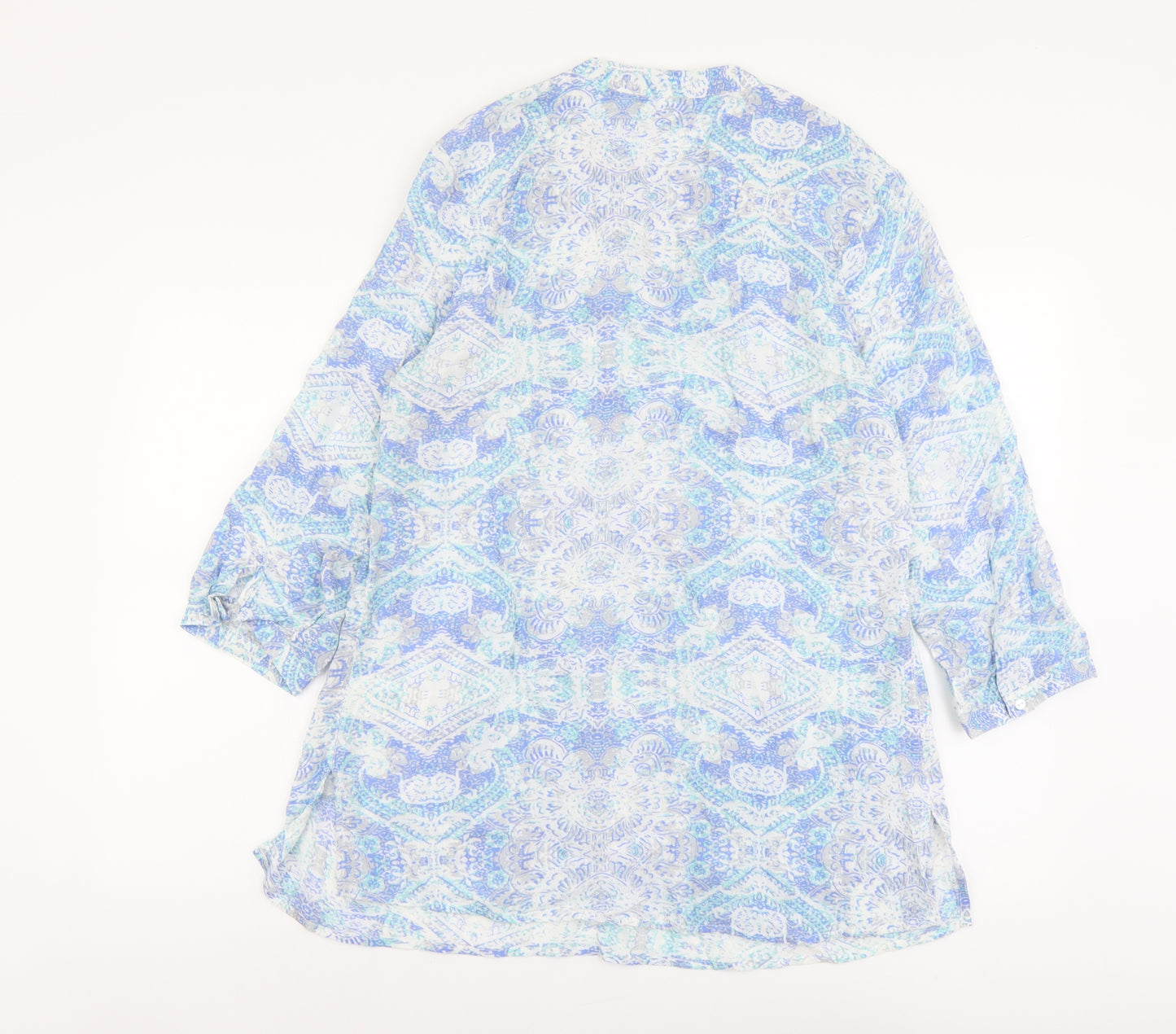 Damart Womens Blue Geometric Viscose Basic Blouse Size 10 Round Neck
