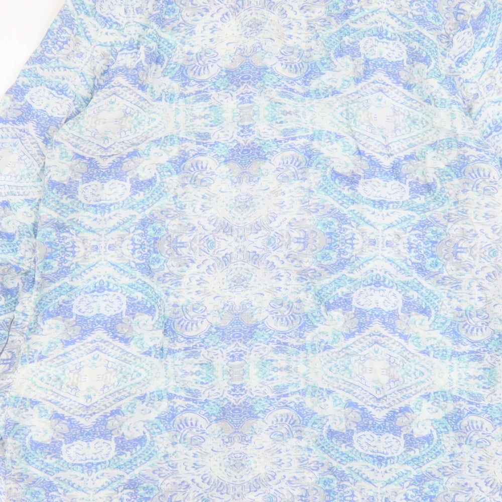Damart Womens Blue Geometric Viscose Basic Blouse Size 10 Round Neck
