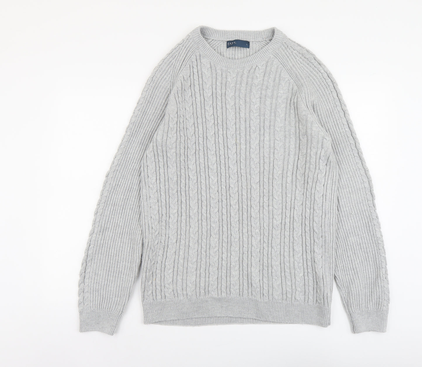 Easy Mens Grey Round Neck Acrylic Pullover Jumper Size L