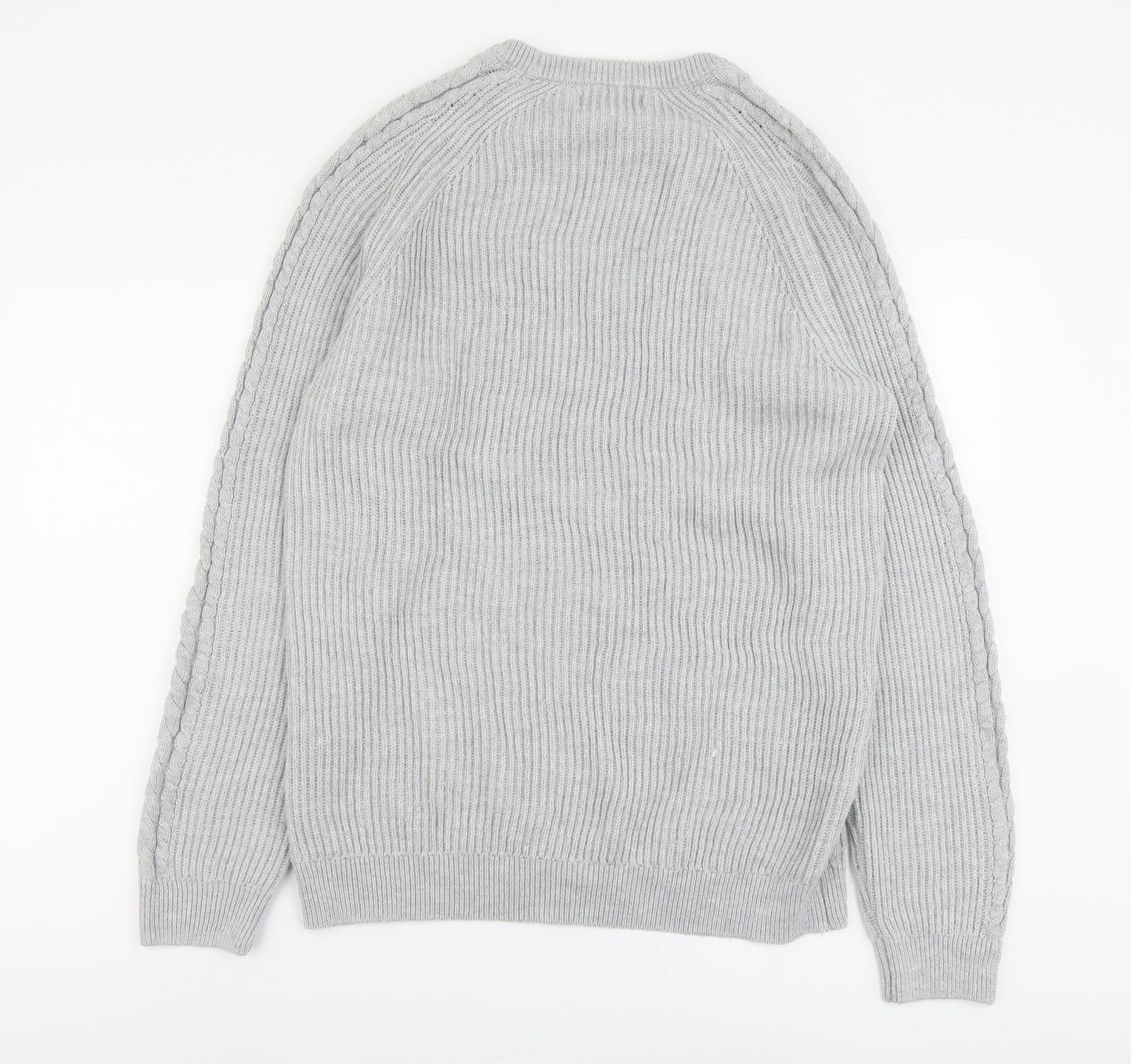 Easy Mens Grey Round Neck Acrylic Pullover Jumper Size L