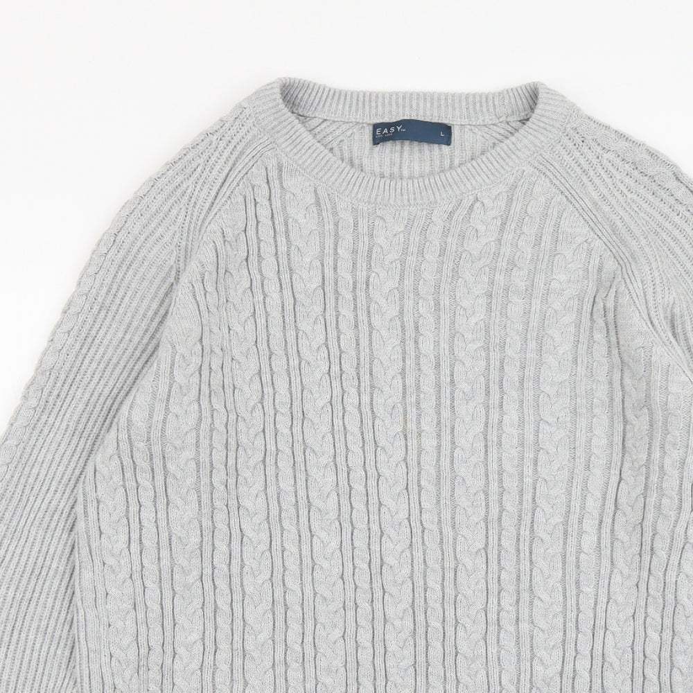 Easy Mens Grey Round Neck Acrylic Pullover Jumper Size L