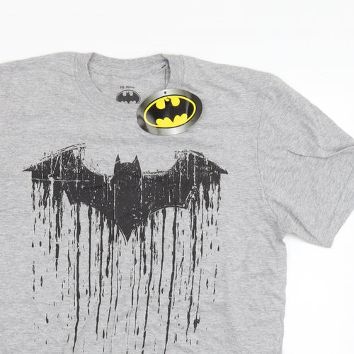 Batman Mens Grey Cotton T-Shirt Size M Round Neck