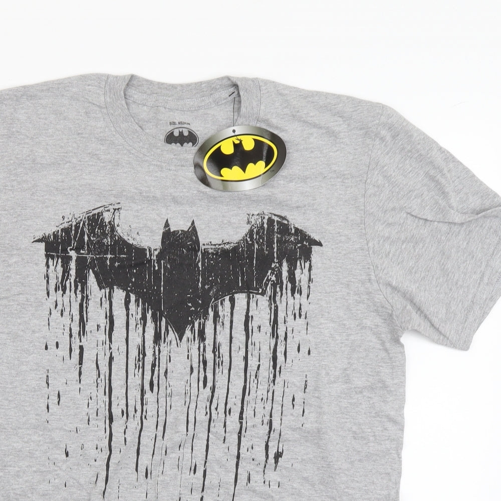 Batman Mens Grey Cotton T-Shirt Size M Round Neck