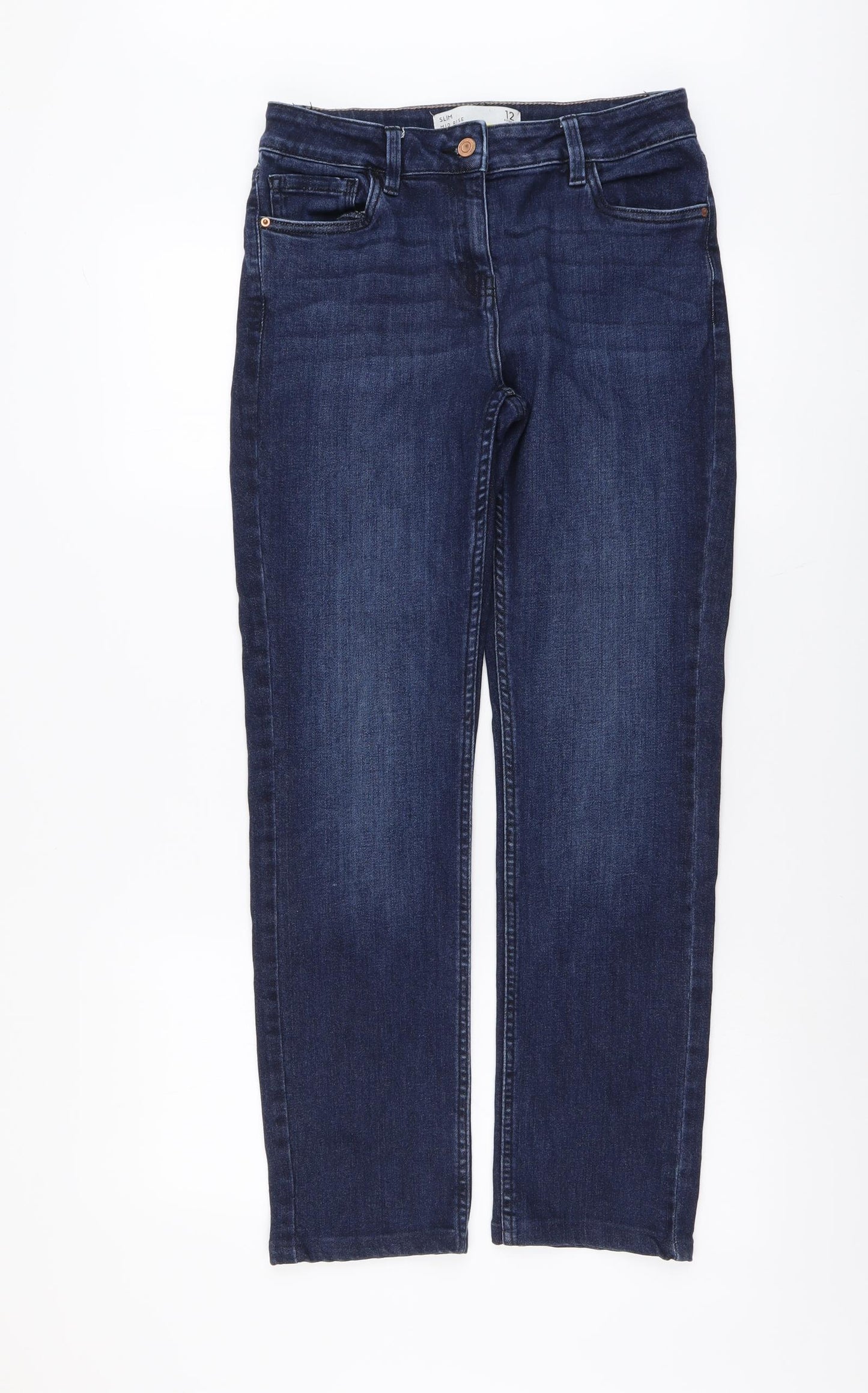 NEXT Womens Blue Cotton Straight Jeans Size 12 L29 in Regular Button