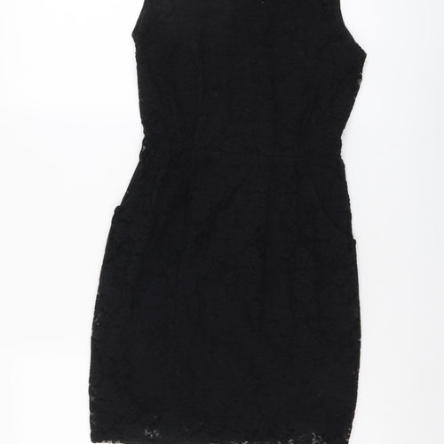 Uttam London Womens Black Geometric Polyester A-Line Size 8 Scoop Neck Pullover