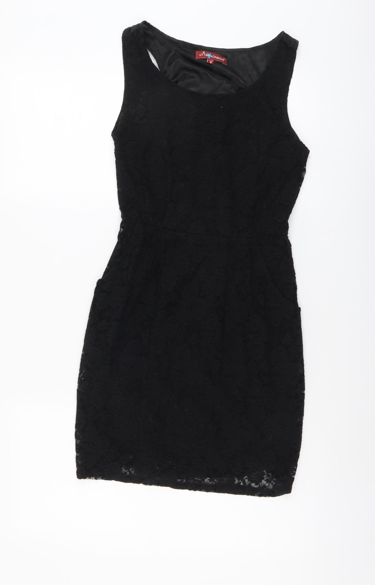 Uttam London Womens Black Geometric Polyester A-Line Size 8 Scoop Neck Pullover