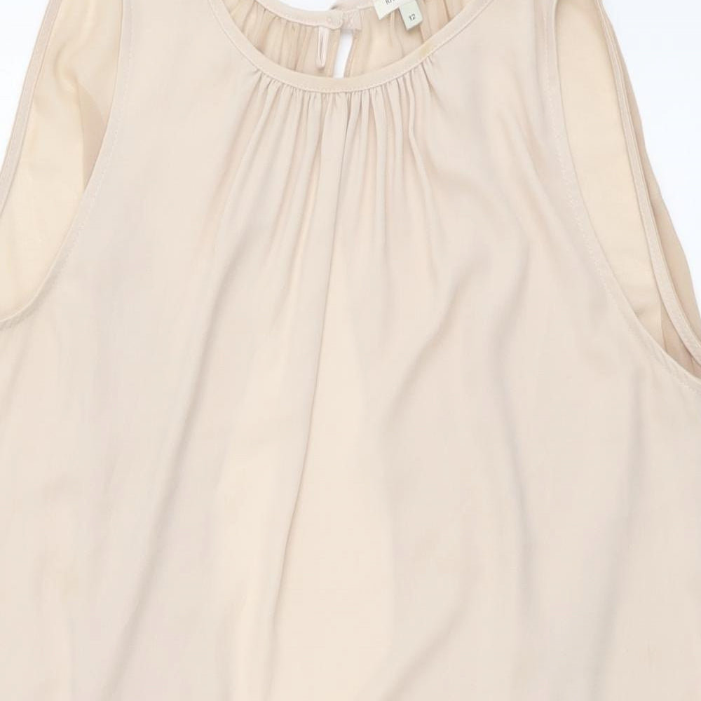 River Island Womens Beige Polyester Basic Blouse Size 12 Round Neck
