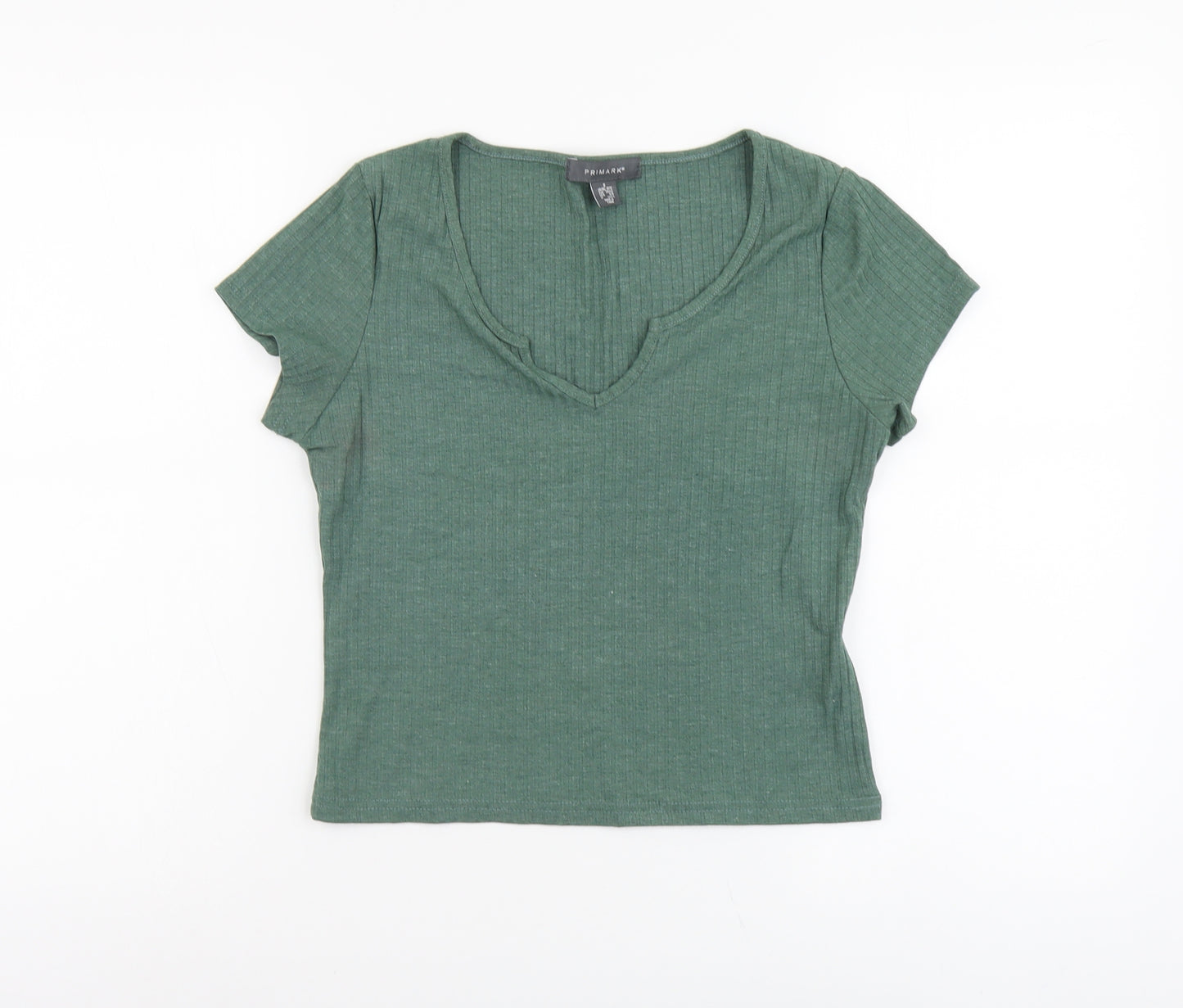Primark Womens Green Polyester Basic T-Shirt Size S V-Neck