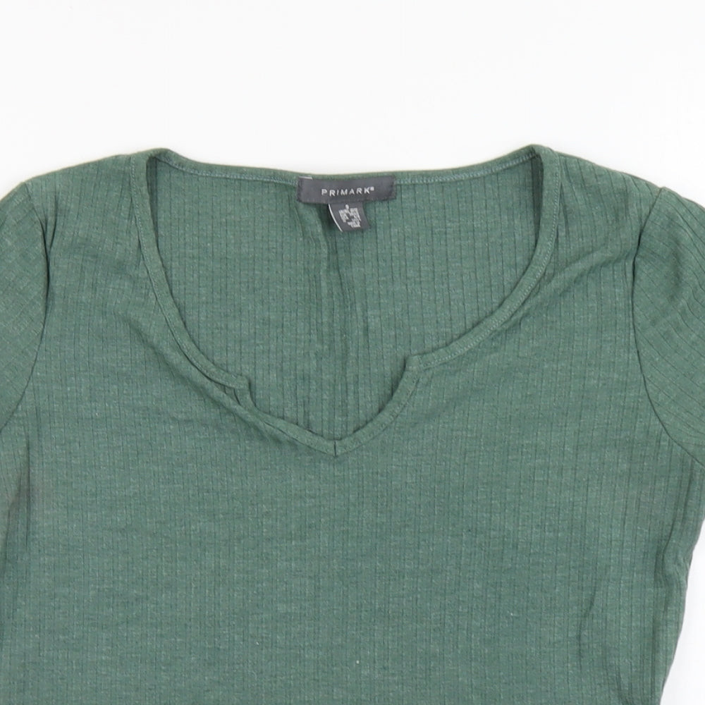Primark Womens Green Polyester Basic T-Shirt Size S V-Neck