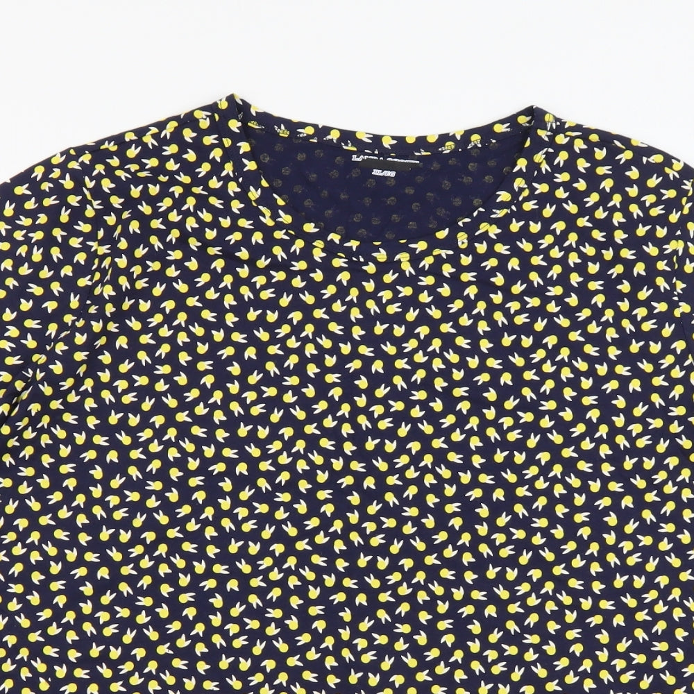 Lands' End Womens Blue Geometric Cotton Basic T-Shirt Size XL Round Neck