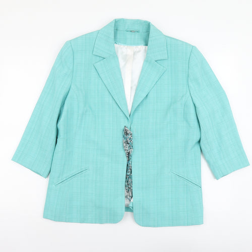Anna Rose Womens Blue Geometric Overcoat Blazer Size 18 Hook & Eye