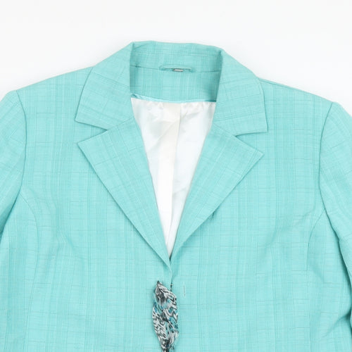 Anna Rose Womens Blue Geometric Overcoat Blazer Size 18 Hook & Eye