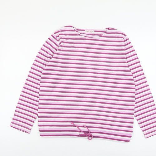 Bonmarché Womens Purple Striped Polyester Basic T-Shirt Size S Round Neck