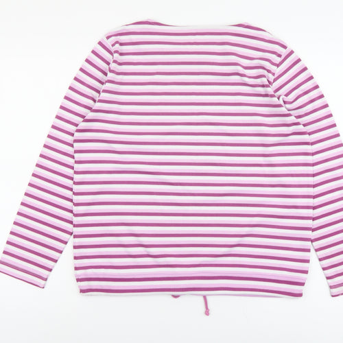Bonmarché Womens Purple Striped Polyester Basic T-Shirt Size S Round Neck