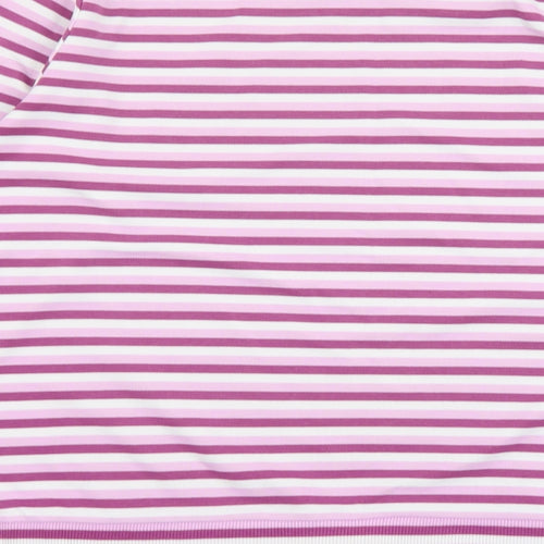 Bonmarché Womens Purple Striped Polyester Basic T-Shirt Size S Round Neck