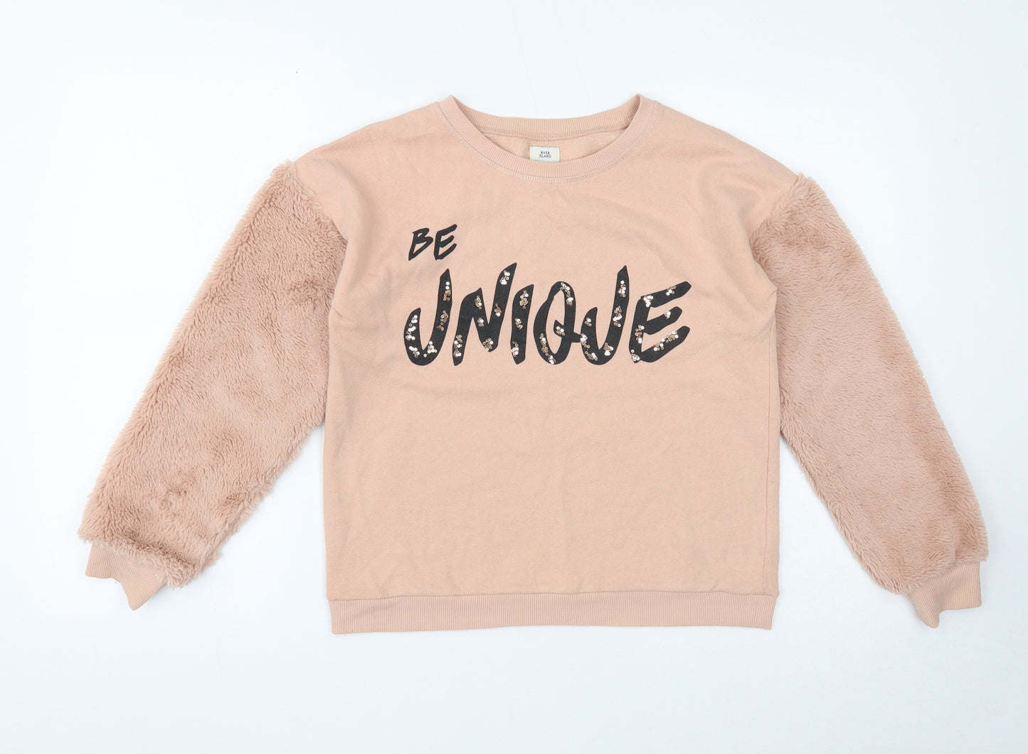 River Island Girls Pink Cotton Pullover Sweatshirt Size 11-12 Years Pullover - Be Unique