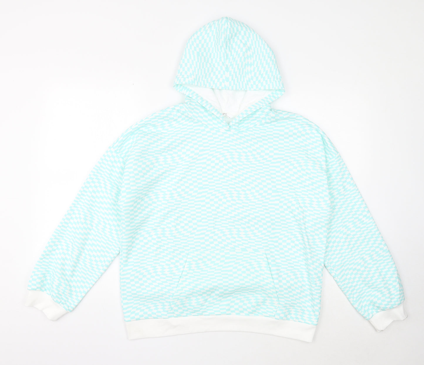 Marks and Spencer Girls Blue Geometric Cotton Pullover Hoodie Size 15-16 Years Pullover