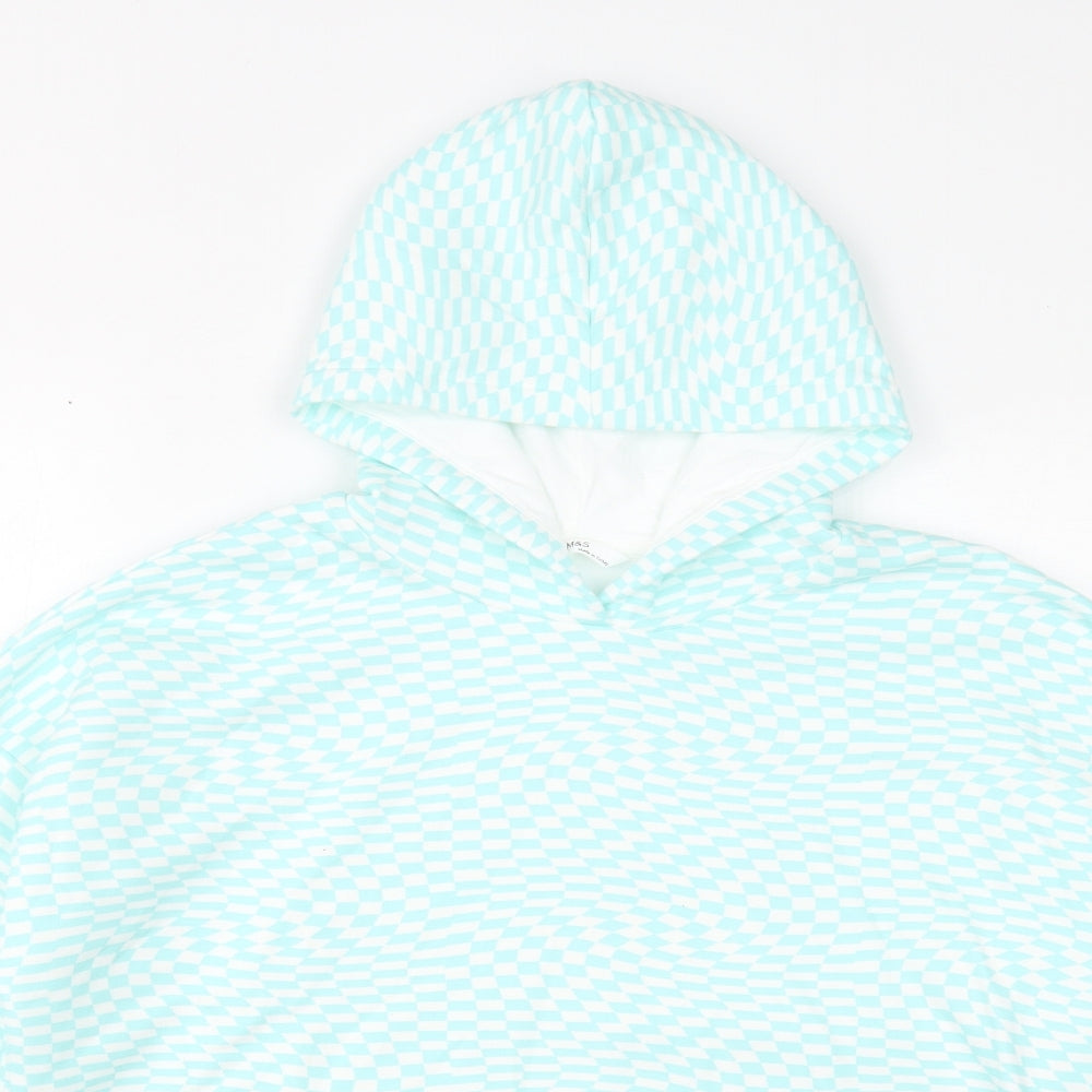 Marks and Spencer Girls Blue Geometric Cotton Pullover Hoodie Size 15-16 Years Pullover