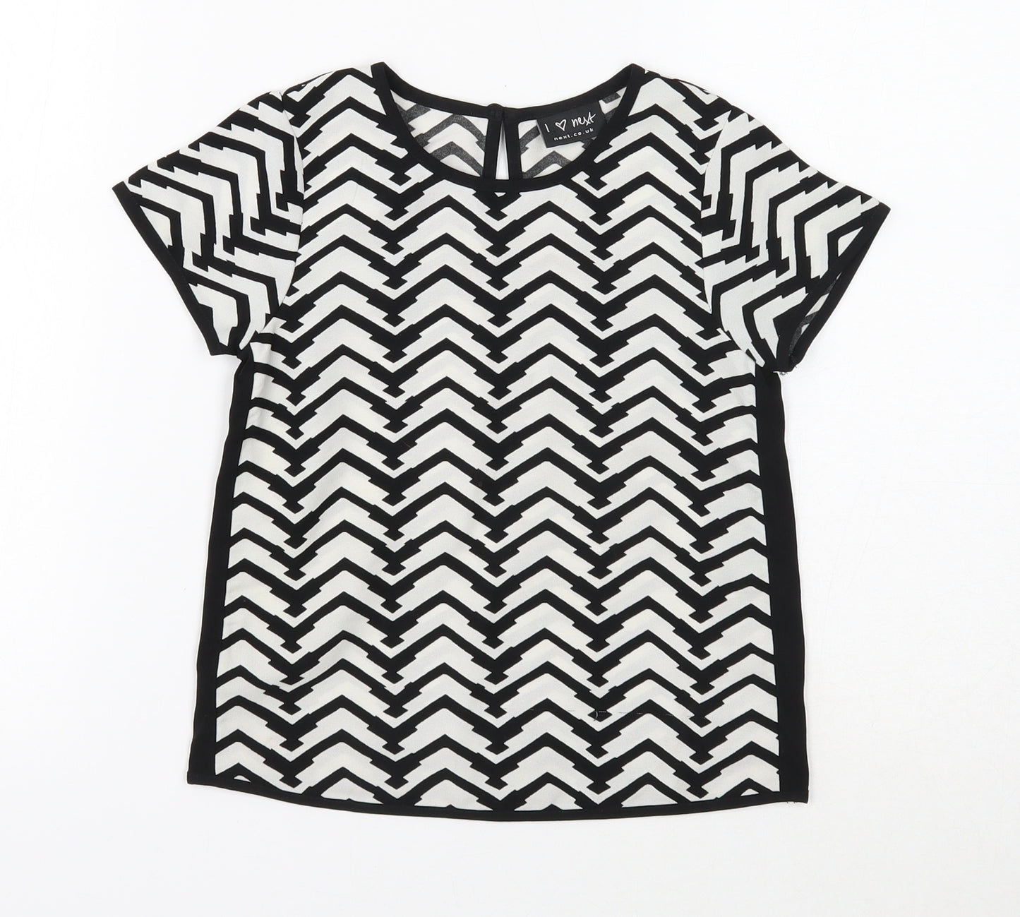 NEXT Girls White Geometric Polyester Basic Blouse Size 6 Years Round Neck Button