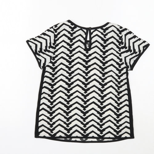 NEXT Girls White Geometric Polyester Basic Blouse Size 6 Years Round Neck Button