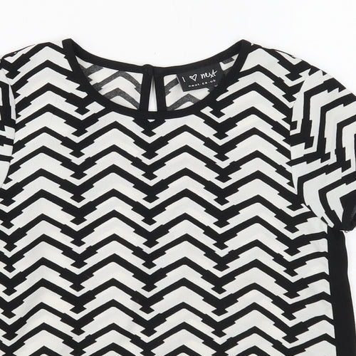 NEXT Girls White Geometric Polyester Basic Blouse Size 6 Years Round Neck Button