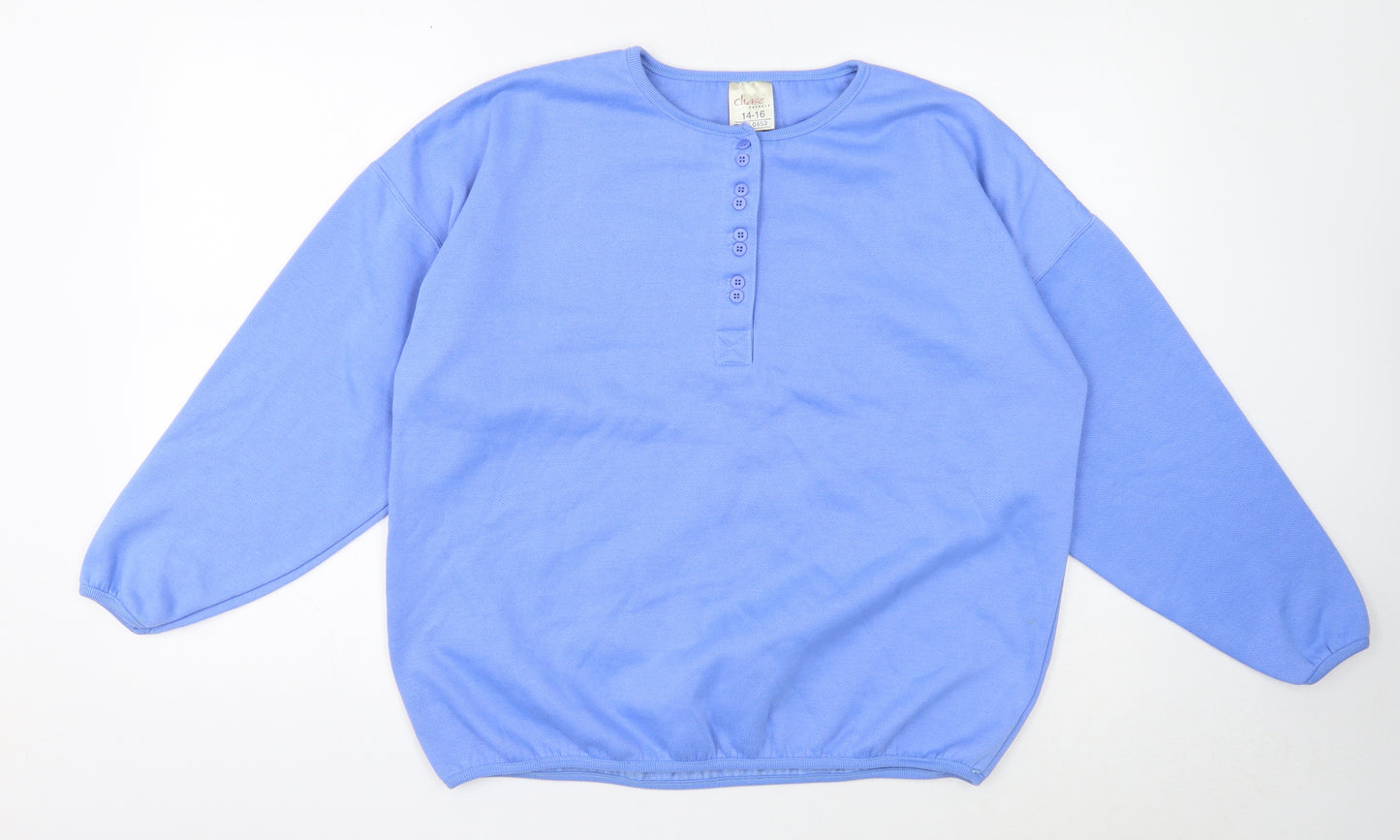 Chase Womens Blue Polyester Pullover Sweatshirt Size 14 Button