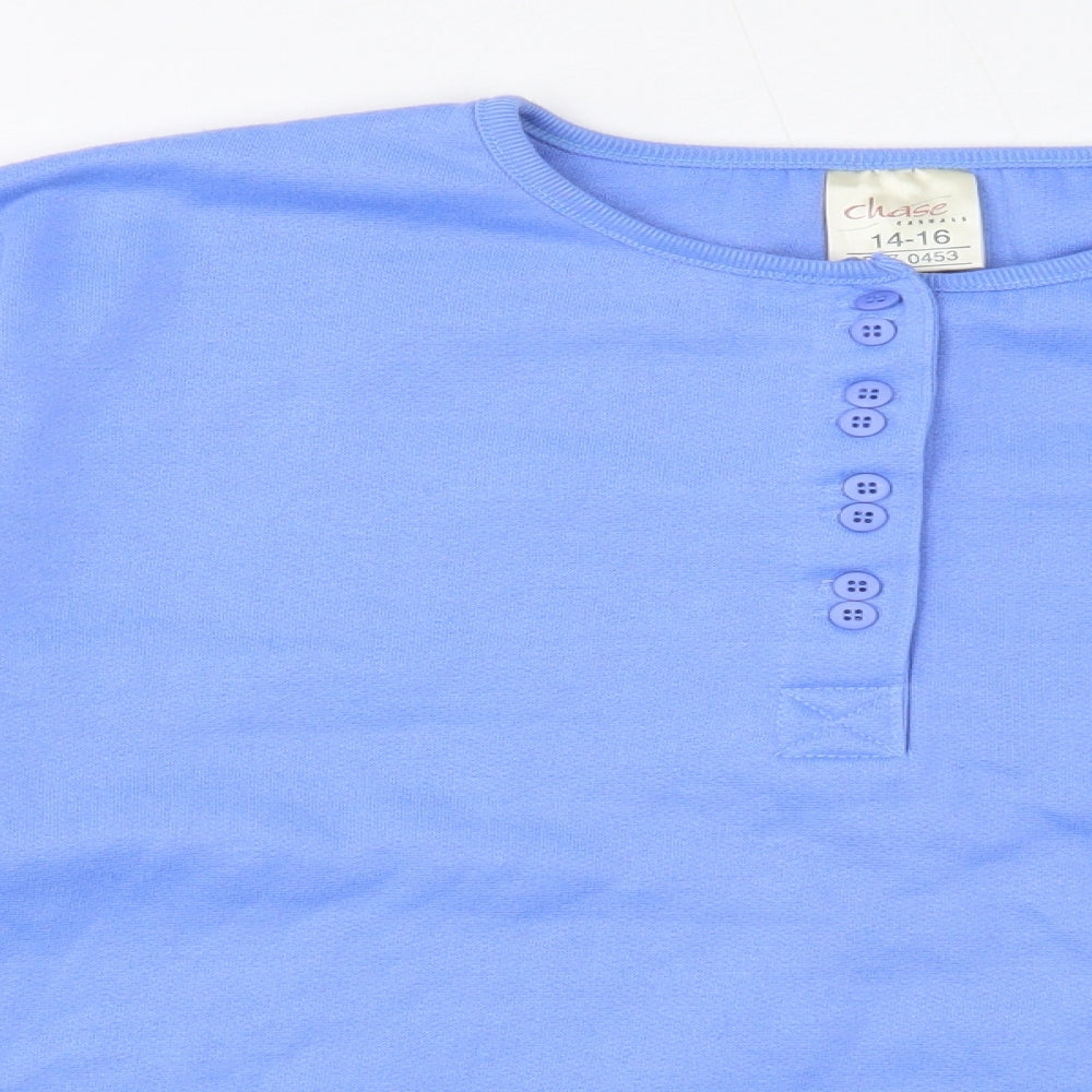 Chase Womens Blue Polyester Pullover Sweatshirt Size 14 Button