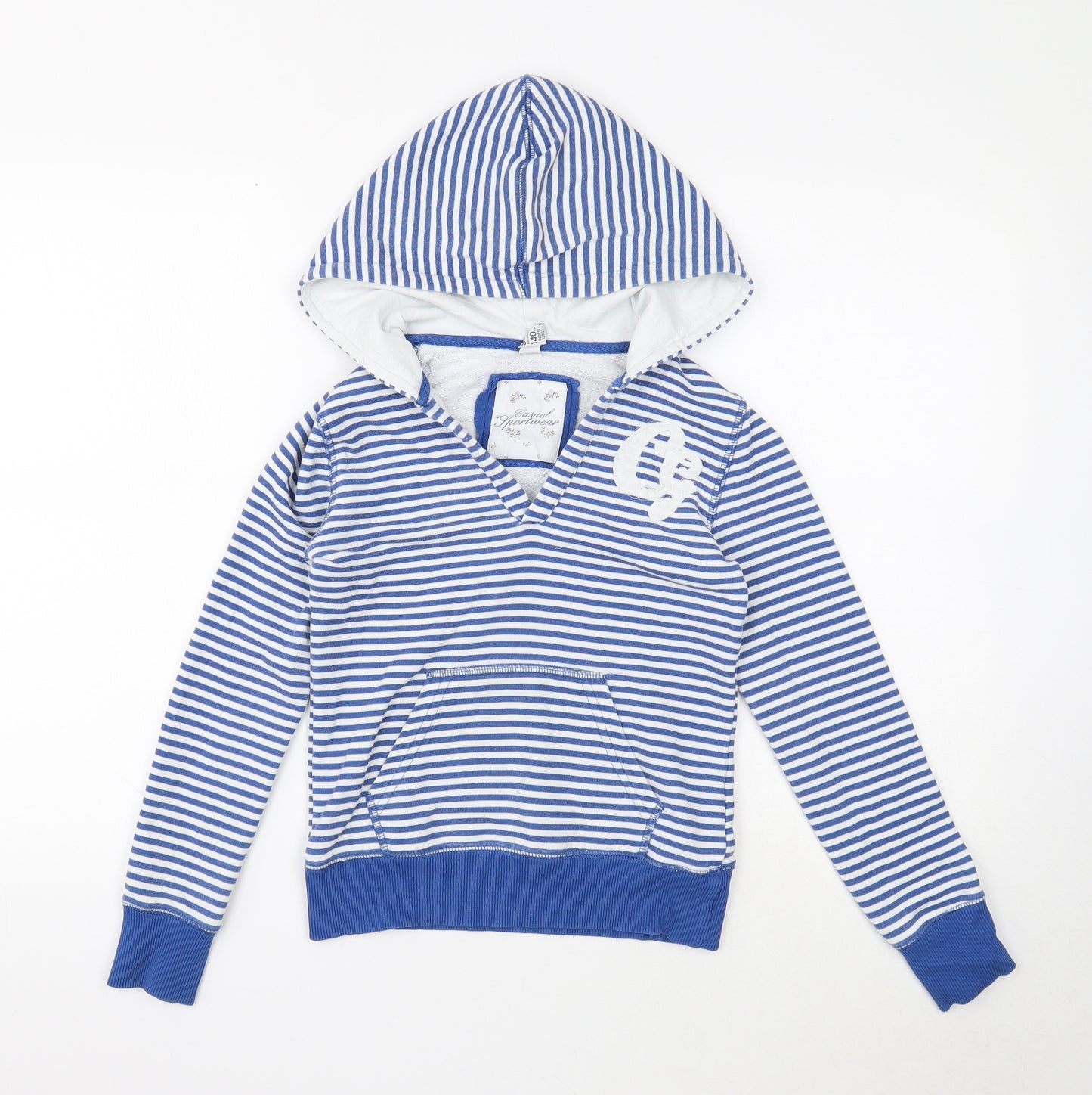 Zara Boys Blue Striped Cotton Pullover Hoodie Size 9-10 Years Pullover