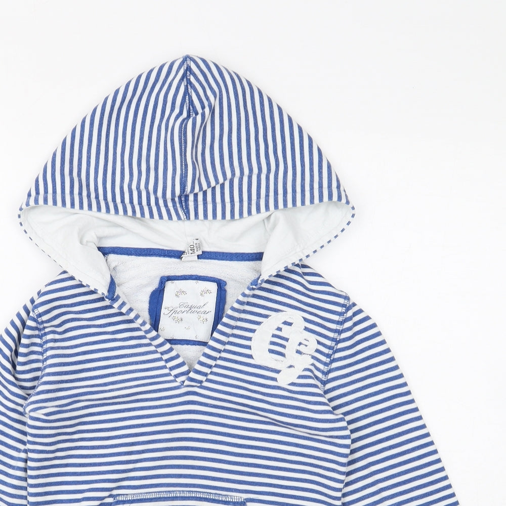 Zara Boys Blue Striped Cotton Pullover Hoodie Size 9-10 Years Pullover