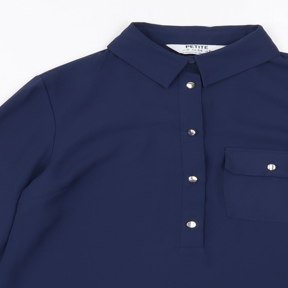Dorothy Perkins Womens Blue Polyester Basic Blouse Size 6 V-Neck