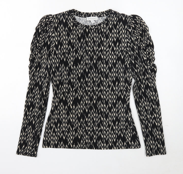 Warehouse Womens Black Scoop Neck Geometric Polyester Pullover Jumper Size 6 - Sleeve Ruching