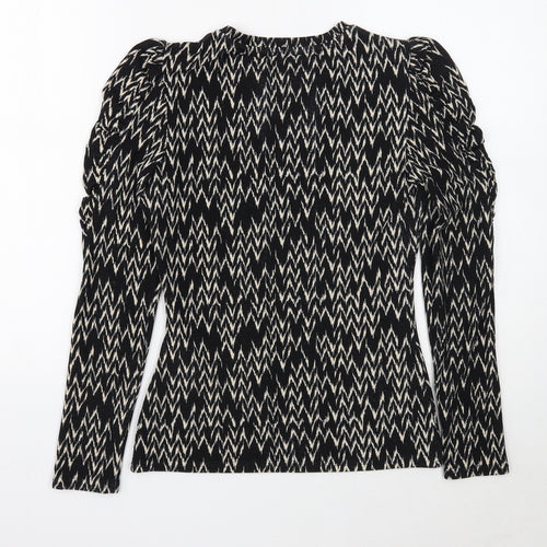 Warehouse Womens Black Scoop Neck Geometric Polyester Pullover Jumper Size 6 - Sleeve Ruching